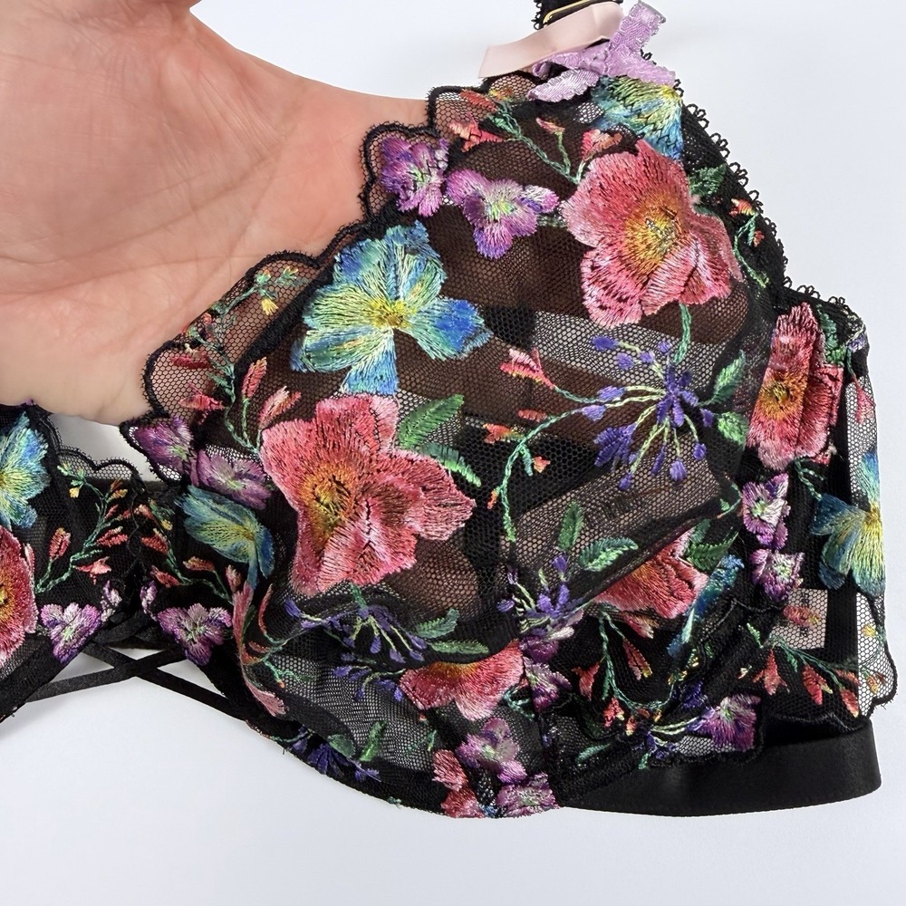 Victoria's Secret Very Sexy Low Cut Demi Bra Black Mesh Floral 38DDD NWT - Picture 4 of 6
